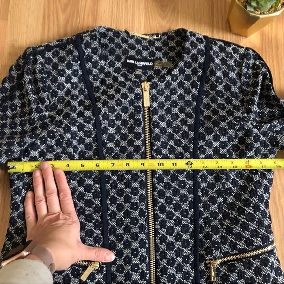 KARL LAGERFELD HONEYCOMB BLACK GREY ZIP CROPPED BLAZER JACKET - Picture 5 of 10